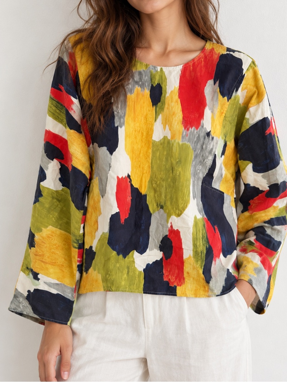 COS Abstract Cotton Boxy Long Sleeve Top Small